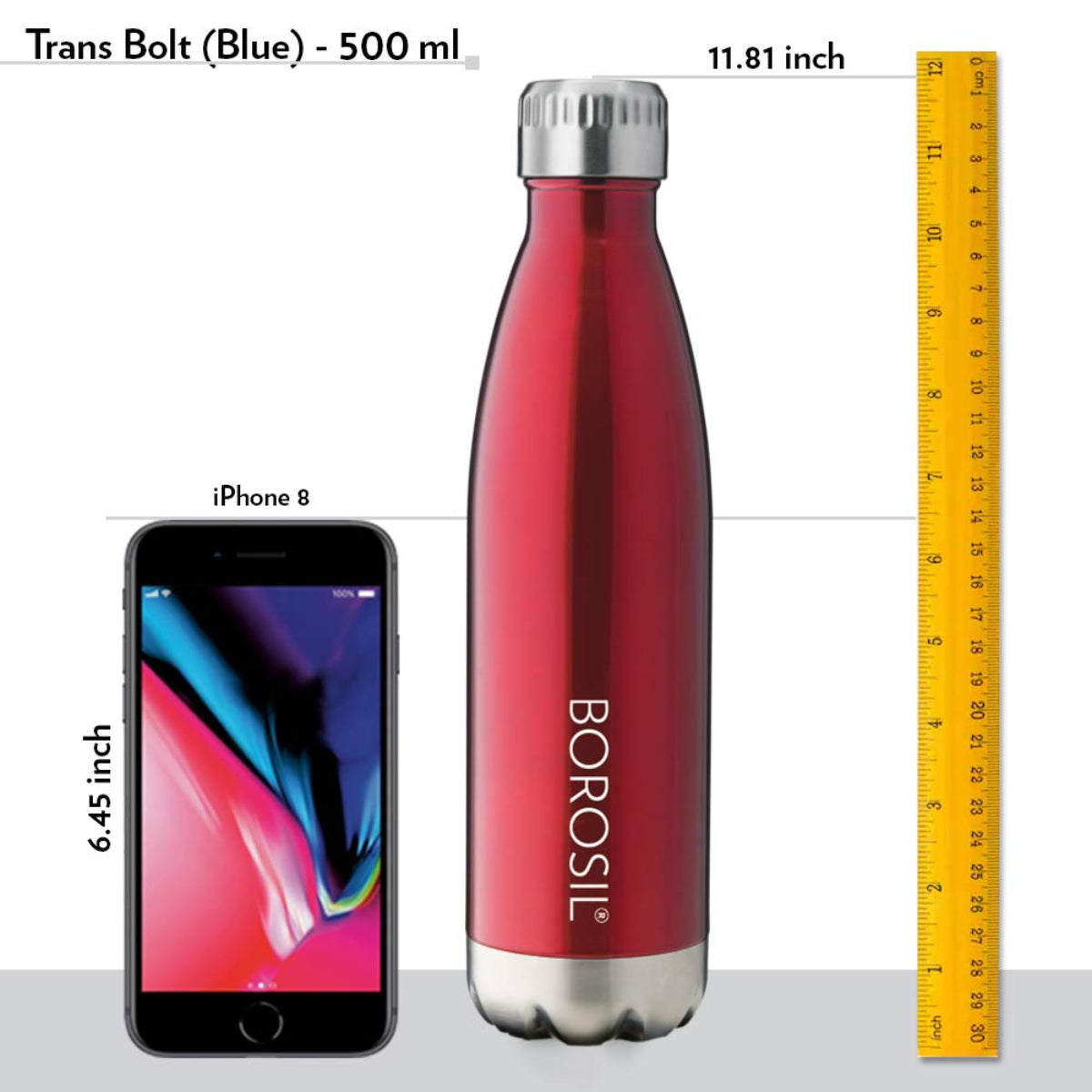 Borosil Hydra Bolt Trans Red Stainless Steel Water Bottle