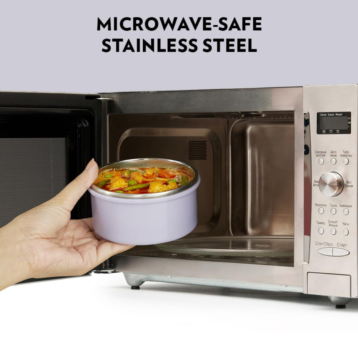 Borosil Glory Lavender Stainless Steel Lunchbox with Bag | 3 pcs Round Container Set (280ml Each) | Microwavable Tiffin with Food Grade Steel | Leakproof & Dishwasher Safe | 1 Year Warranty