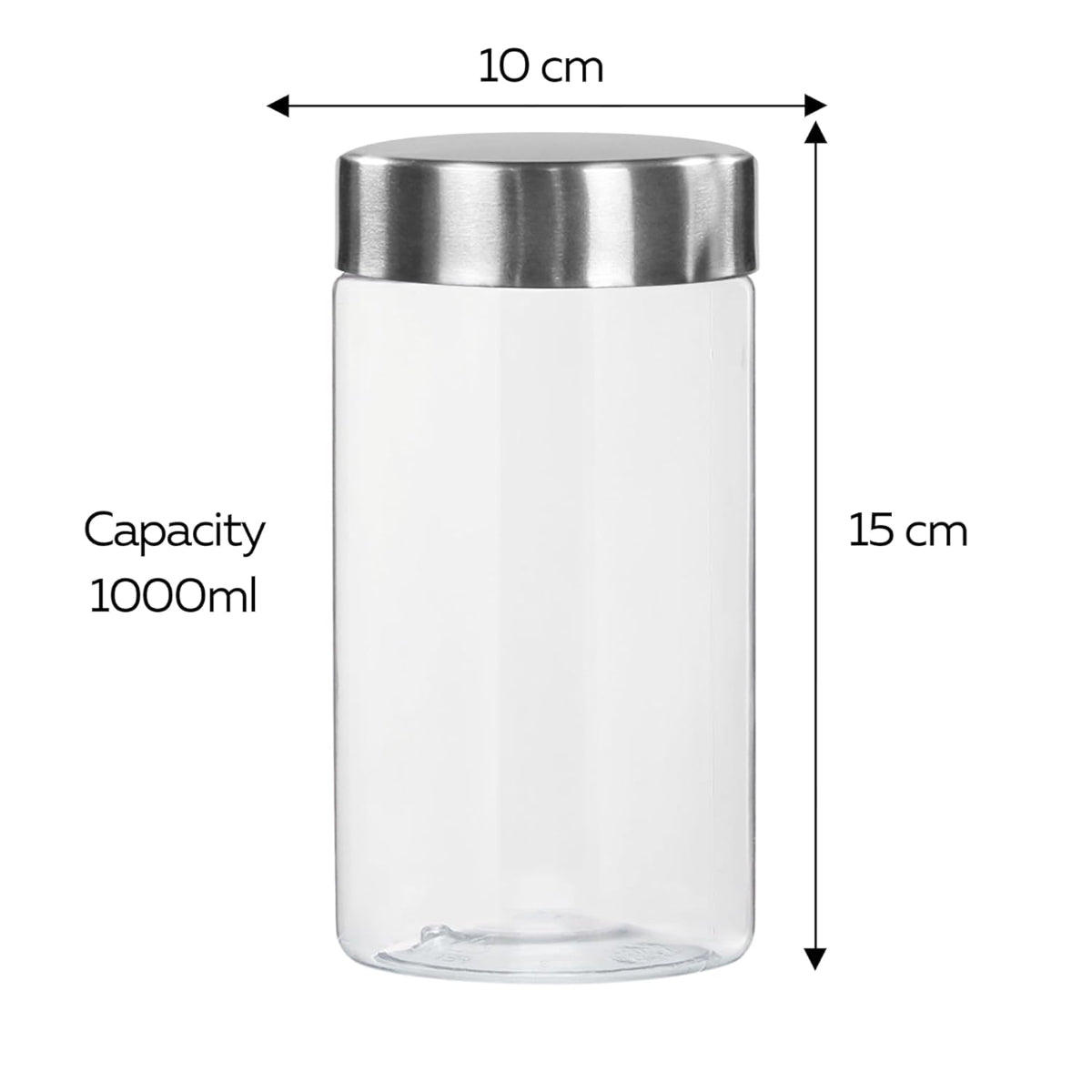 Pearlpet Plus Round Jars with Steel caps Set of 6 - 1000 ml