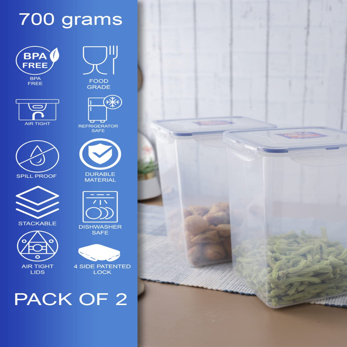 Lock & Lock Classics Square Plastic Airtight Food Storage Containers with Leak Proof Lid