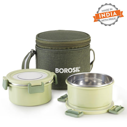 Borosil Glory Green Stainless Steel Lunch Box 2 pcs Container Set (280 ml Each)