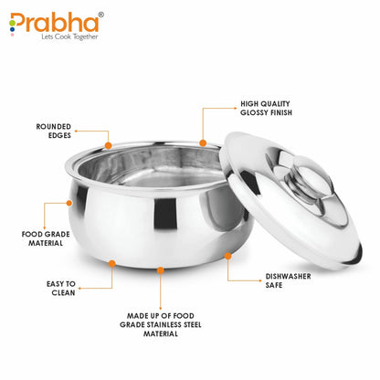 Prabha Stainless Steel Belito  Casserole With Lid