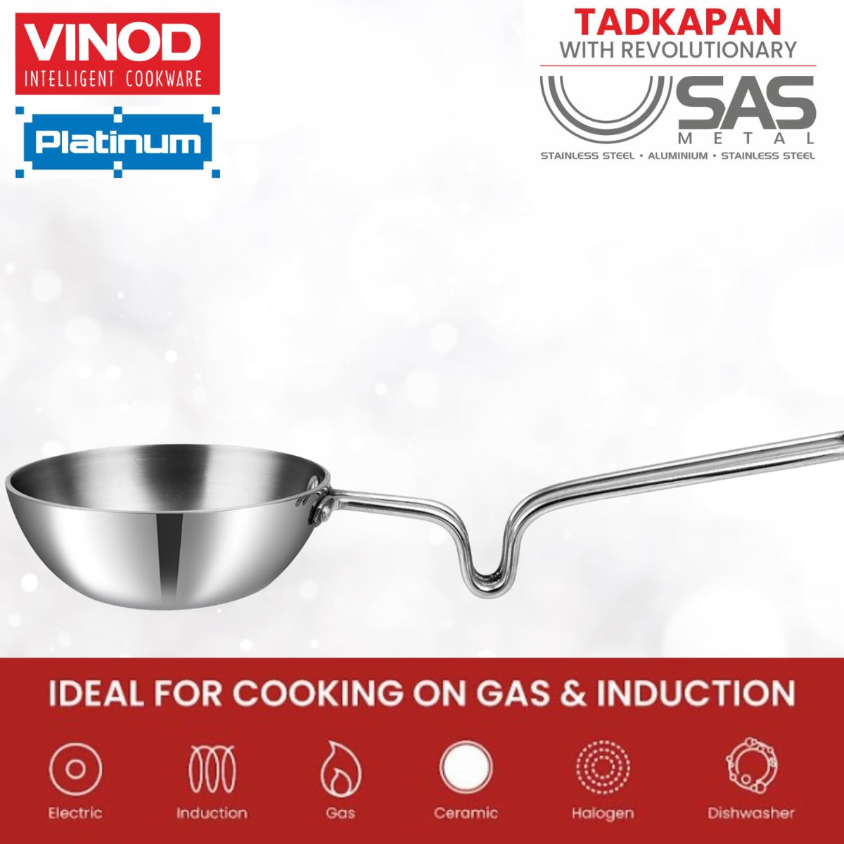 Vinod Platinum Triply Stainless Steel Tadka Pan Large - PTTPL