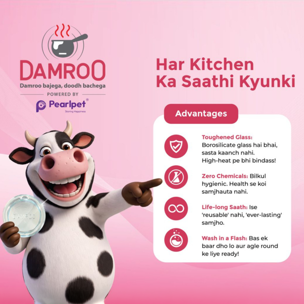 Pearlpet Damroo Smart Glass Milk Boiler with Boil Alert | Spill-Proof, Heat Resistant Glass Pot