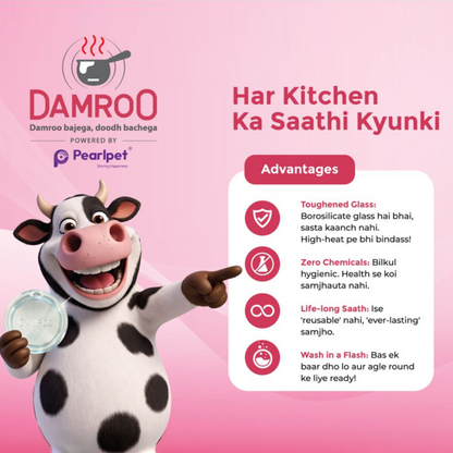 Pearlpet Damroo Smart Glass Milk Boiler with Boil Alert | Spill-Proof, Heat Resistant Glass Pot