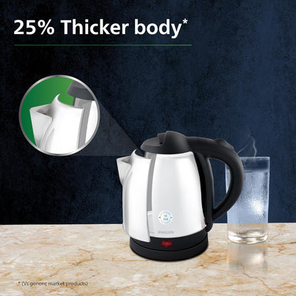 Philips 1300 Watt - 1.5L Kettle with 25% Thicker Body for Longer Life and Triple Safe Auto Cut off - HD9373/00