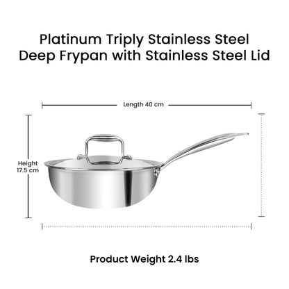 Vinod Platinum Triply Stainless Steel Deep Frypan with Stainless Steel Lid 20 cm | Induction Friendly, Silver -  PTDF20