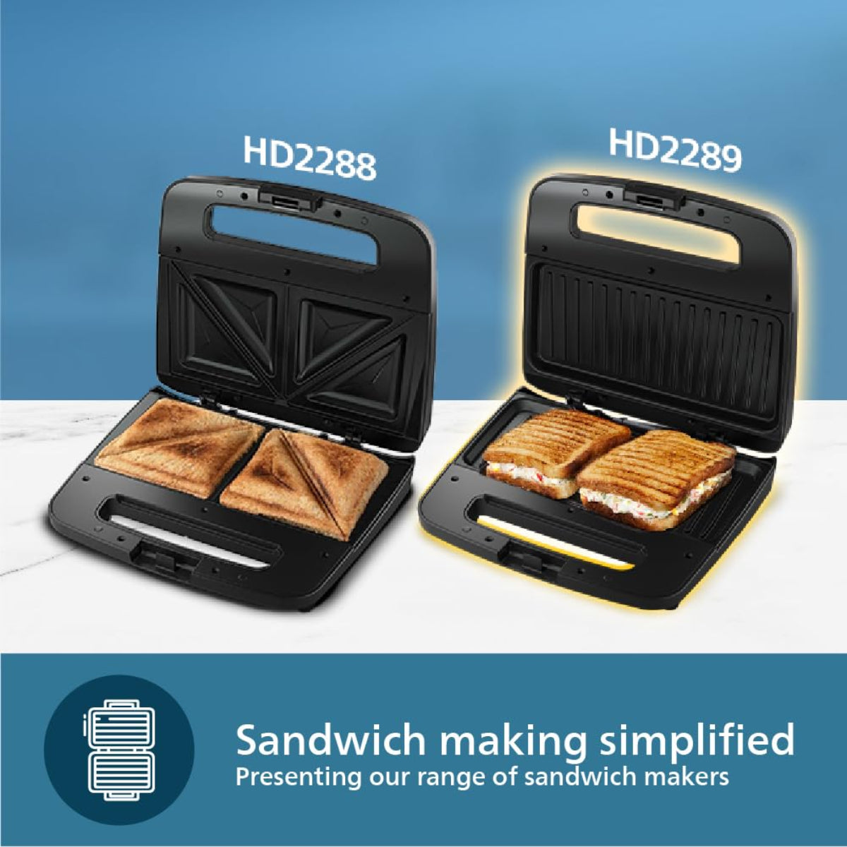 Philips 700 Watts Panini Sandwich Makers XL Sized, Black - HD2289/00