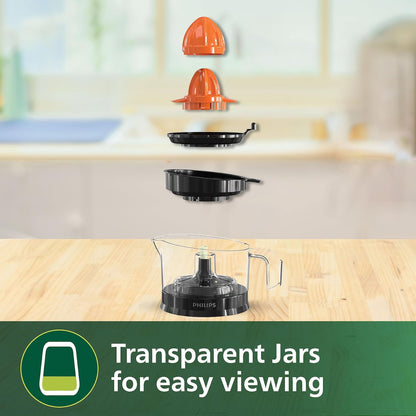 Philips Citrus Press Juicer 25Watt 0.5 Liter, Transparent & Black - HR2777/00