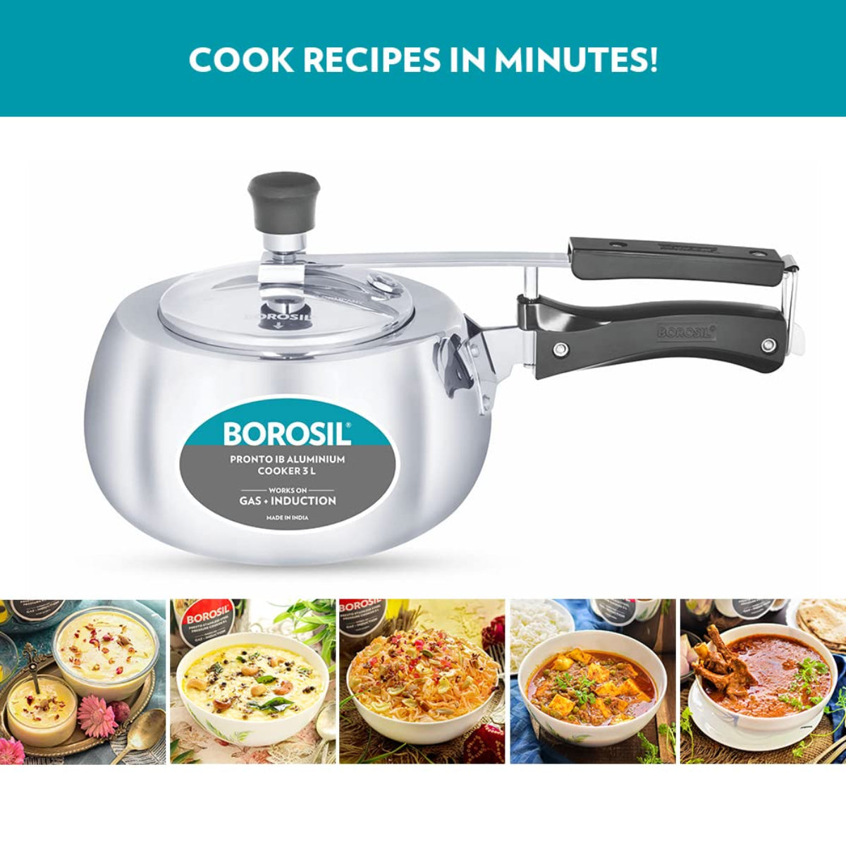 Borosil Pronto Aluminum 3 Liter Inner Lid Pressure Cooker, Induction Base - CFPC3LAL06