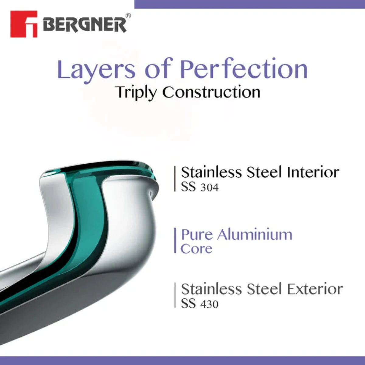 Be Bergner 26cm TriPly Stainless Steel Extra Deep Kadhai, (Induction Base)