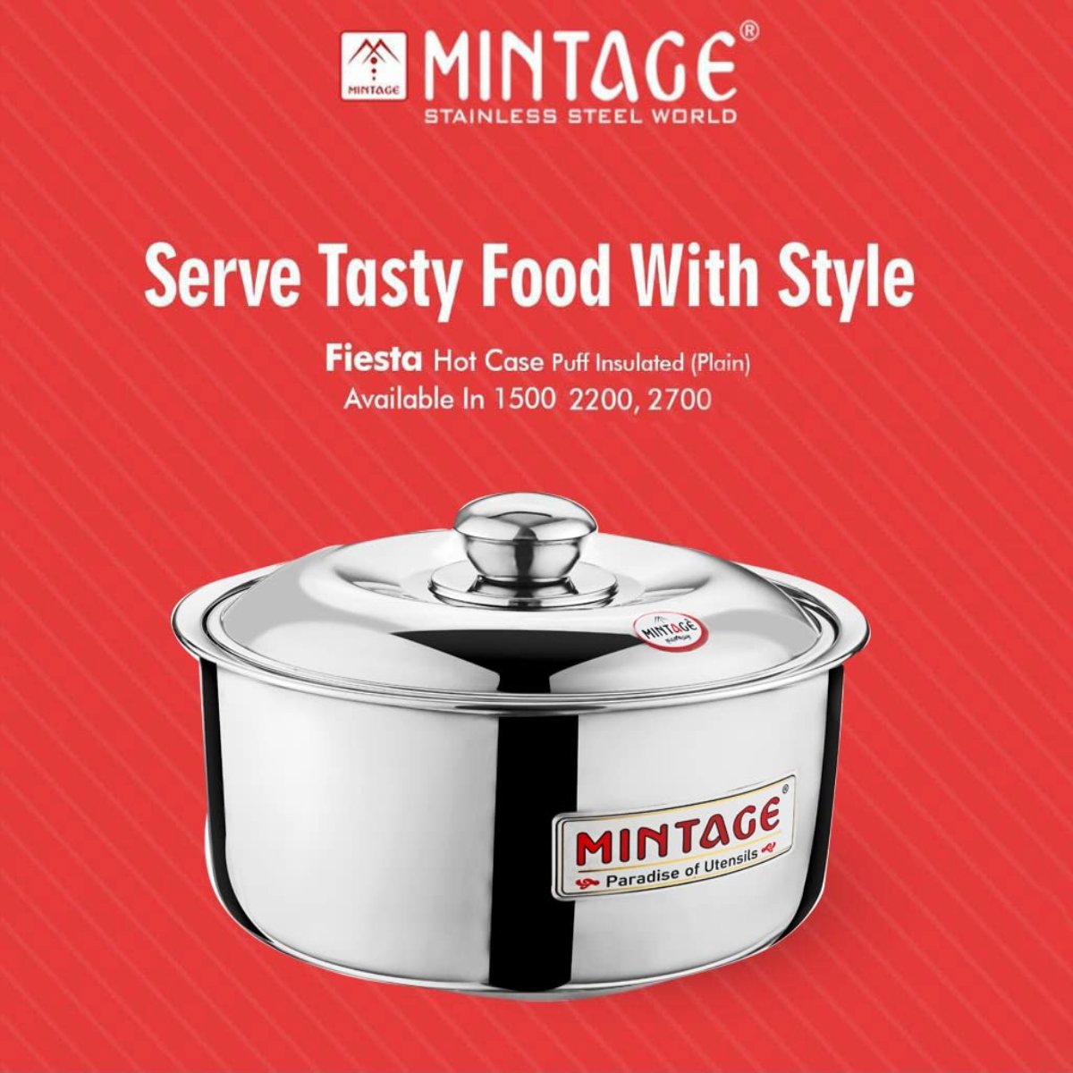 Mintage Fiesta Casserole with Stainless Steel Lid 1500 ml Small, Silver - HCF-15