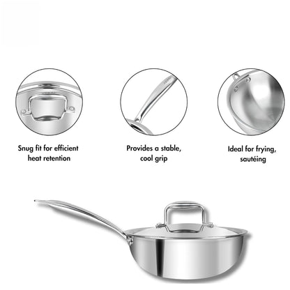Vinod Platinum Triply Stainless Steel Deep Frypan with Stainless Steel Lid 22 cm | Induction Friendly, Silver -  PTDF22