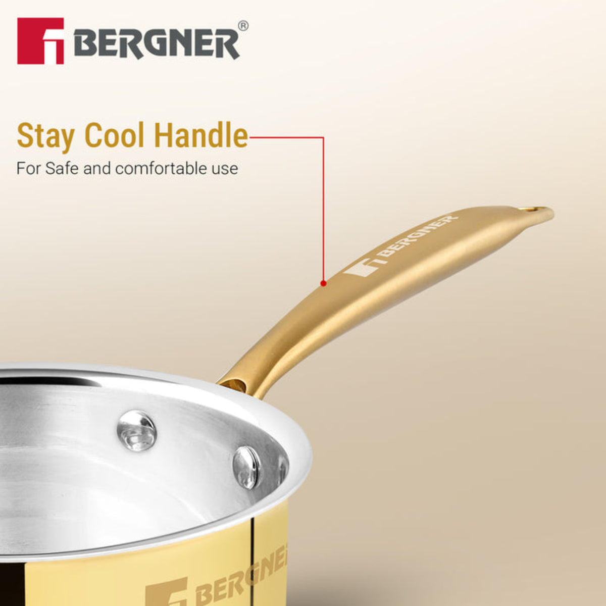 Bergner Peetlam Saucepan with Lid 16cm/1.6L, Traditional, Tin/Kalai Coated Brass