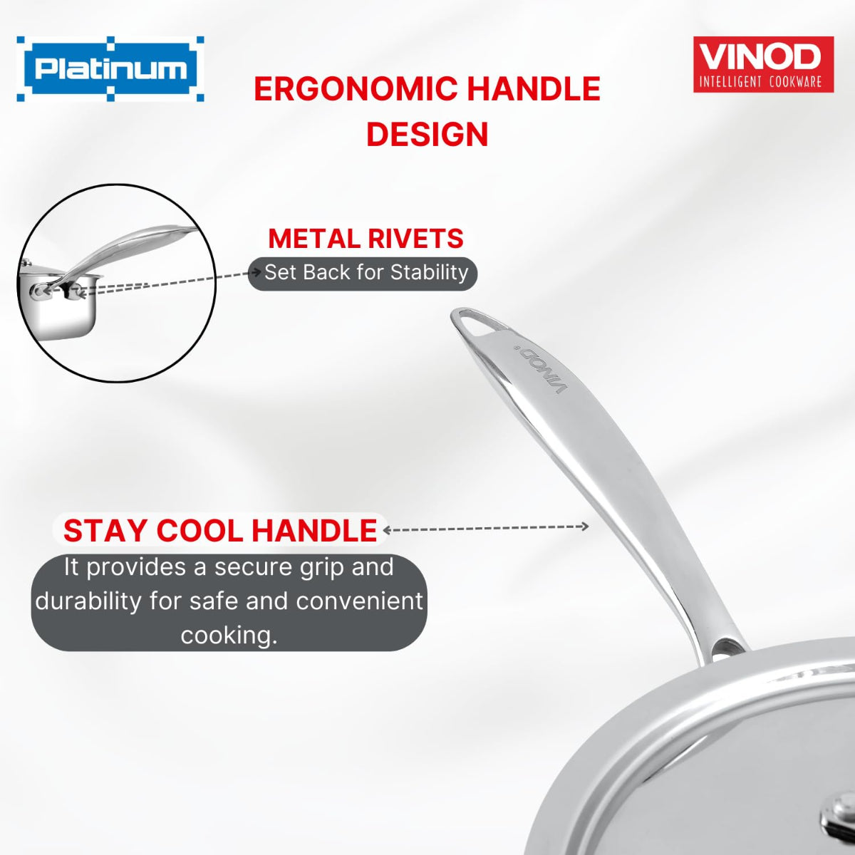 Vinod Platinum Triply Stainless Steel Sautepan with Stainless Steel Lid 2.6 Liter, 24 cm | Induction Friendly, Silver - PSTP24