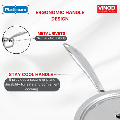Vinod Platinum Triply Stainless Steel Sautepan with Stainless Steel Lid 2.6 Liter, 24 cm | Induction Friendly, Silver - PSTP24