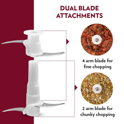 Borosil Chef Delite 300 Watts Electric Chopper with 2 Blade Sets, Red - BCH20DBB22