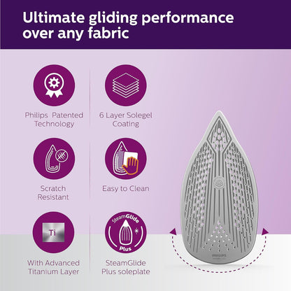 Philips 2400 Watt Steam Iron, Steam glide Plus Soleplate Iron - DST5030/80