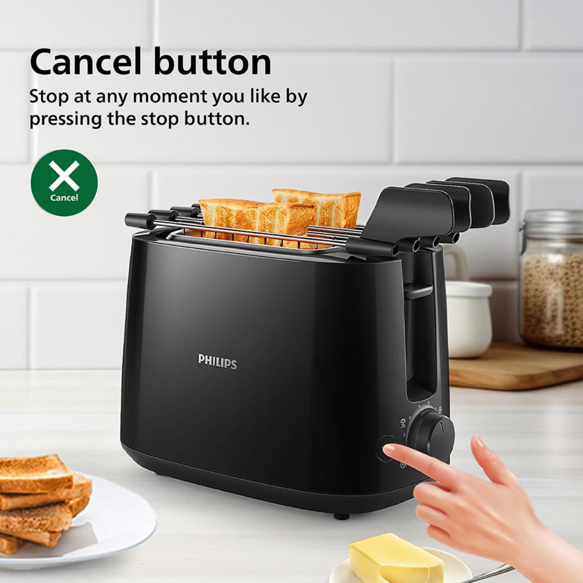 Philips 600 Watts 2-Slice Toaster with Integrated Bun Rack Black - HD2583/90