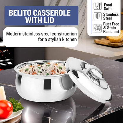 Prabha Stainless Steel Belito  Casserole With Lid