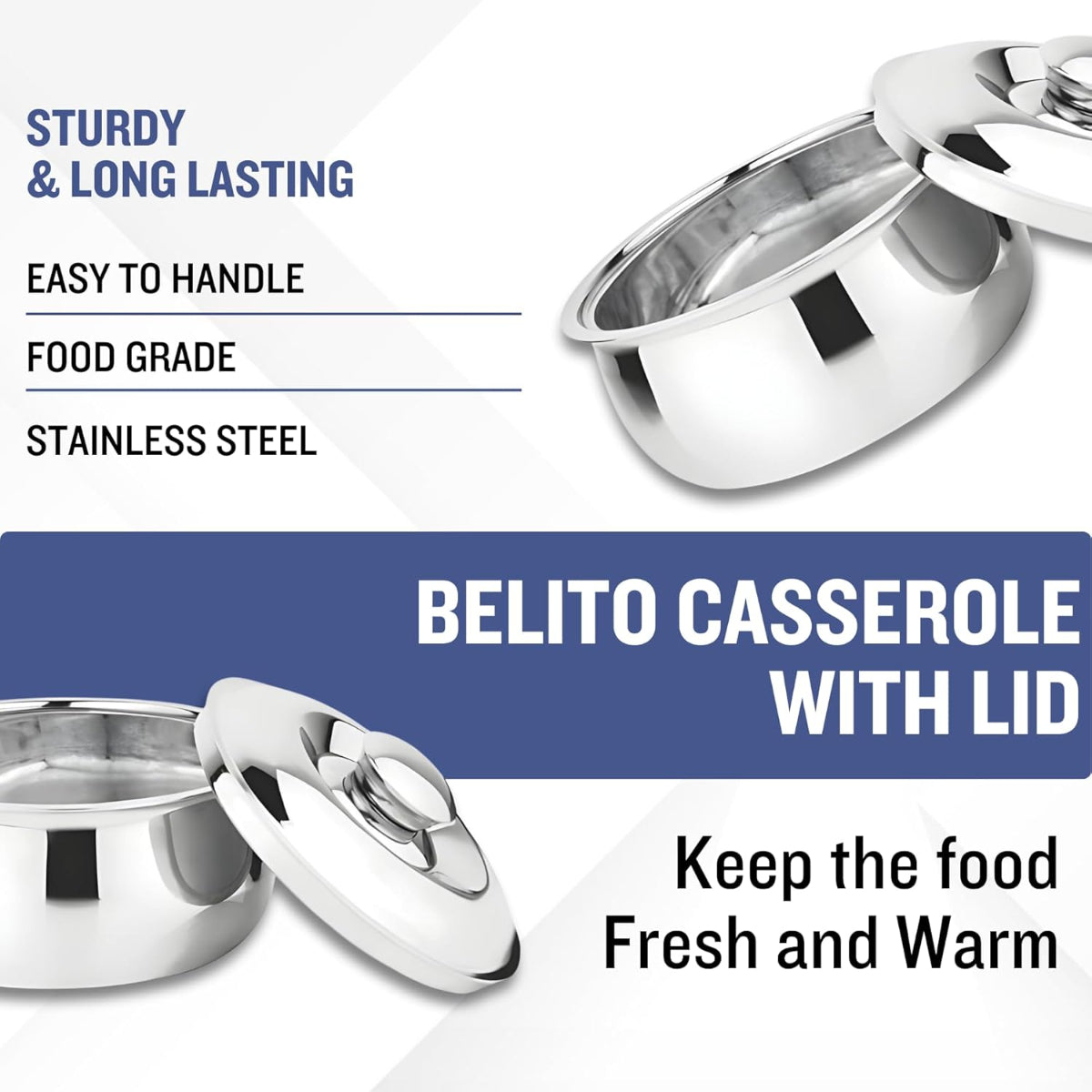 Prabha Stainless Steel Belito  Casserole With Lid