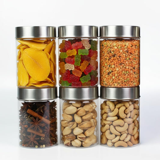 Pearlpet Plus Round Jars with Steel caps Set of 6 - 1400 ml
