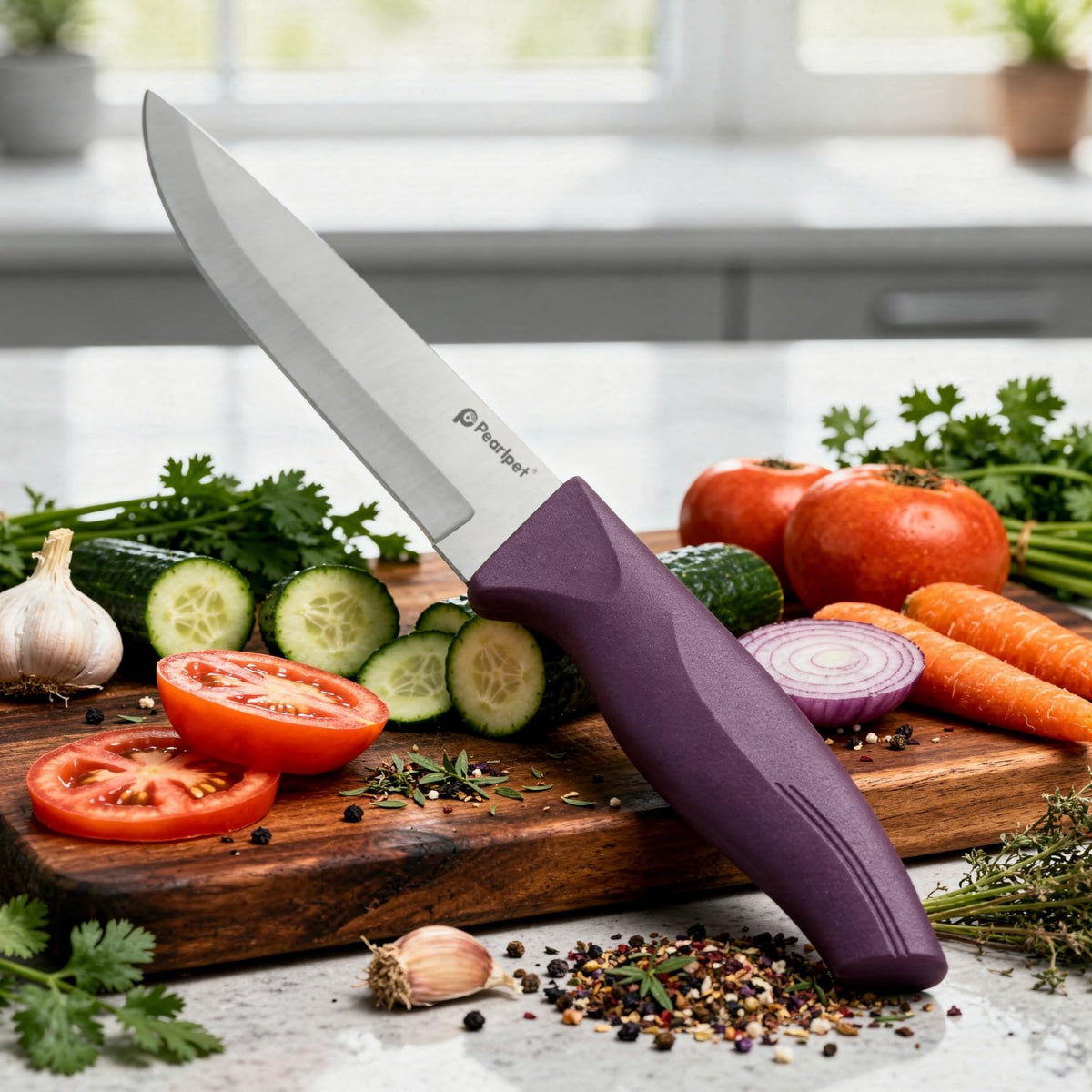 PEARLPET Premium Kitchen Vegetable Knife |Stainless Steel Knife for Kitchen Use | Sharp | Durable | Kitchen Knives (Chaku), 1pc (Purple)