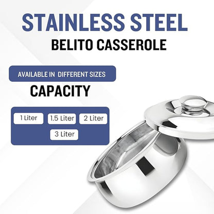 Prabha Stainless Steel Belito  Casserole With Lid