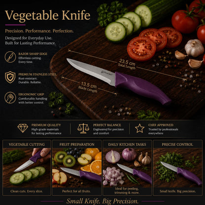 PEARLPET Premium Kitchen Vegetable Knife |Stainless Steel Knife for Kitchen Use | Sharp | Durable | Kitchen Knives (Chaku), 1pc (Purple)
