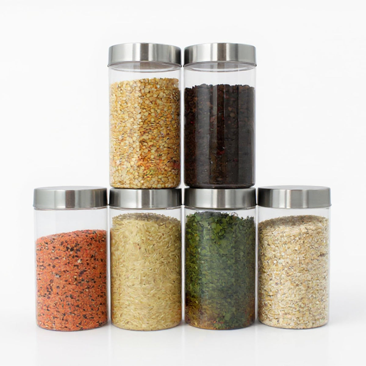 Pearlpet Plus Round Jars with Steel caps Set of 6 - 1700 ml