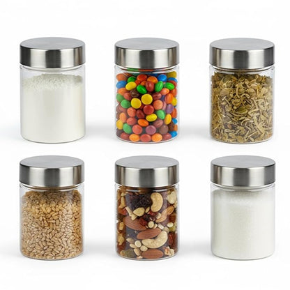 Pearlpet Plus Round Jars with Steel caps Set of 6 - 300 ml