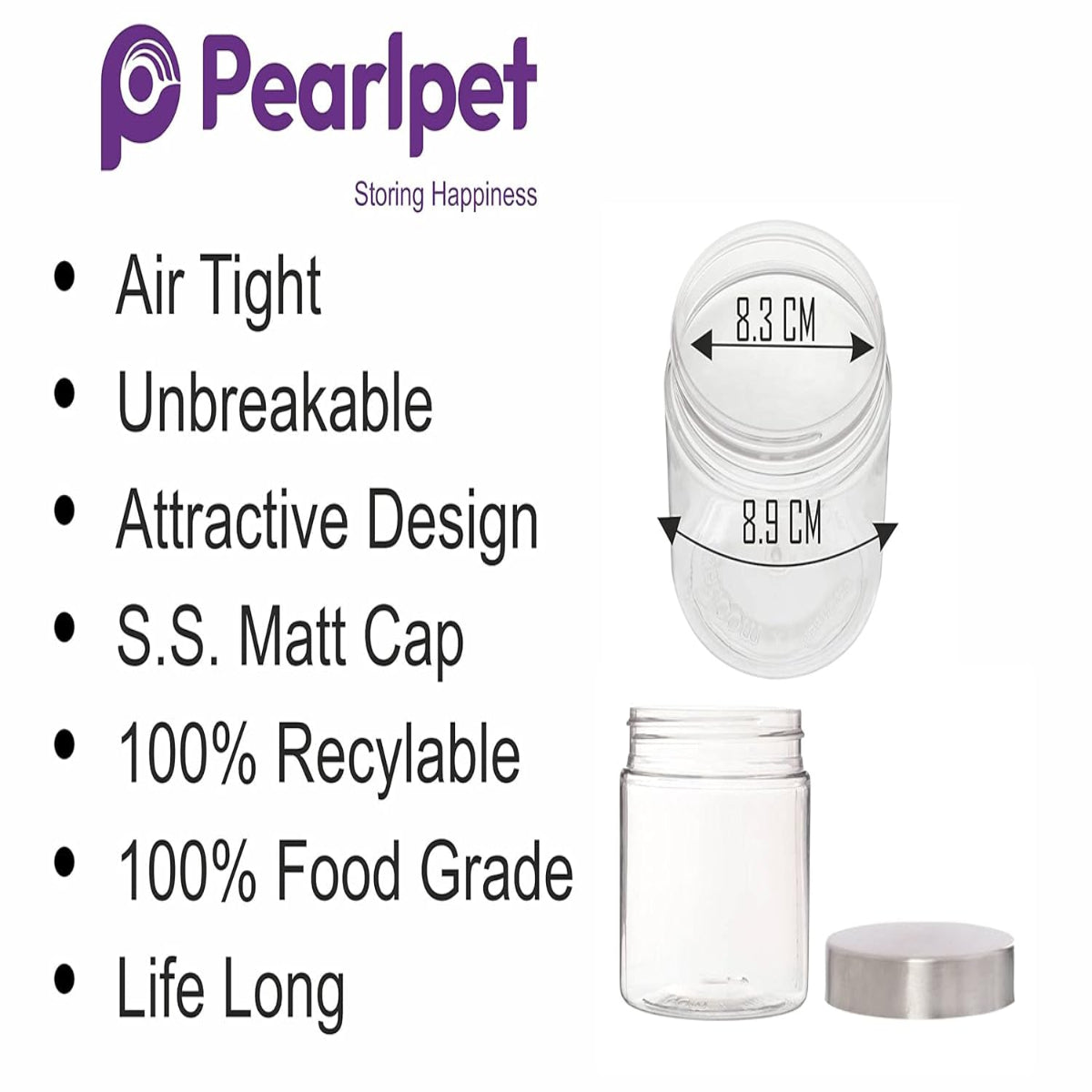 Pearlpet Plus Round Jars with Steel caps Set of 6 - 750 ml