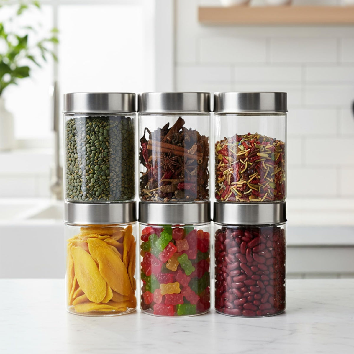 Pearlpet Plus Round Jars with Steel caps Set of 6 - 750 ml