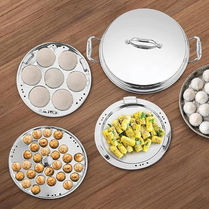 Bergner Argent Triply Multi Kadai 27cm, 4L Idli, Dhokla & Steam Set