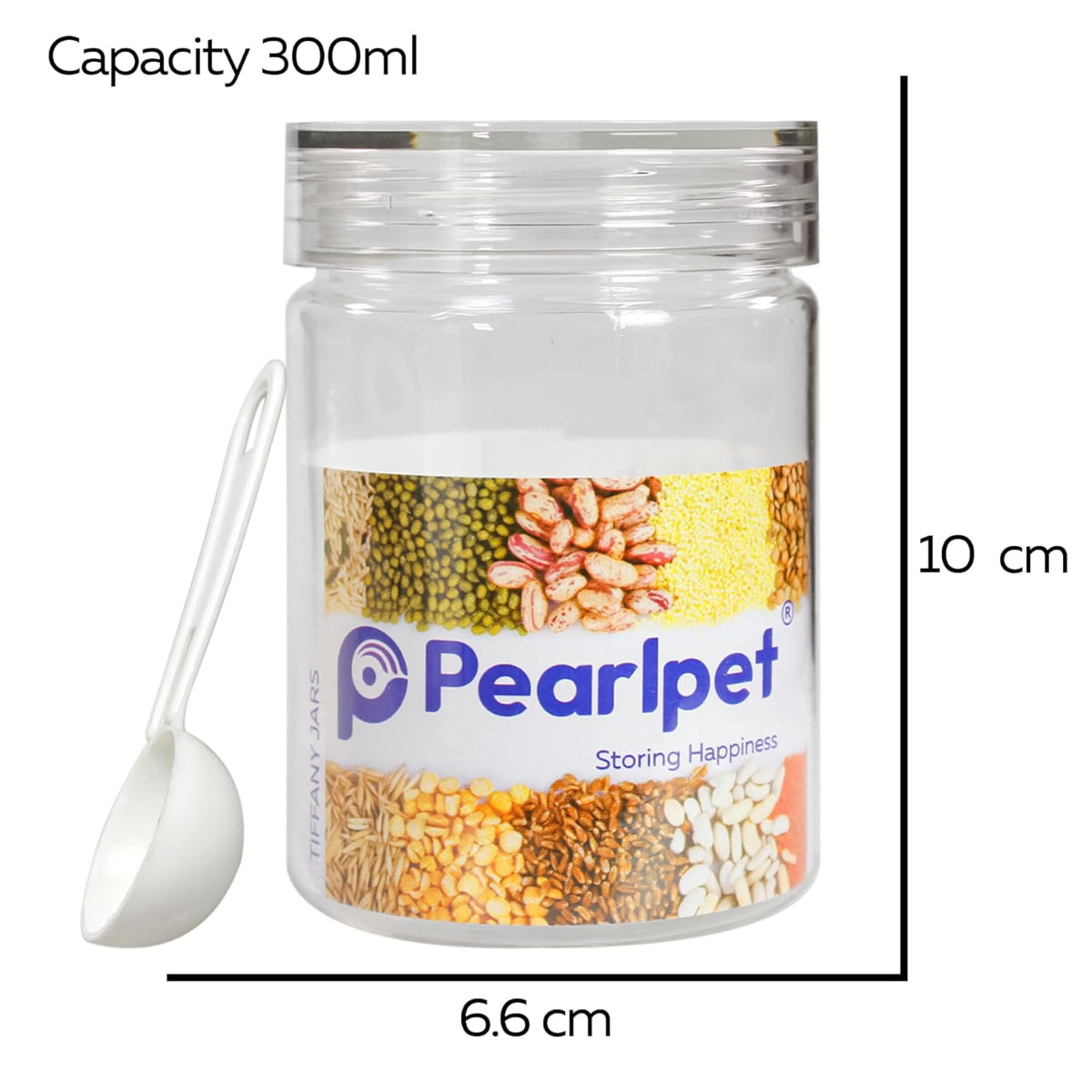 Pearlpet Tiffany Plastic Containers 300 ML  for Kitchen Storage Set of 6