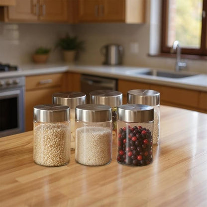 Pearlpet Plus Round Jars with Steel caps Set of 6 - 300 ml