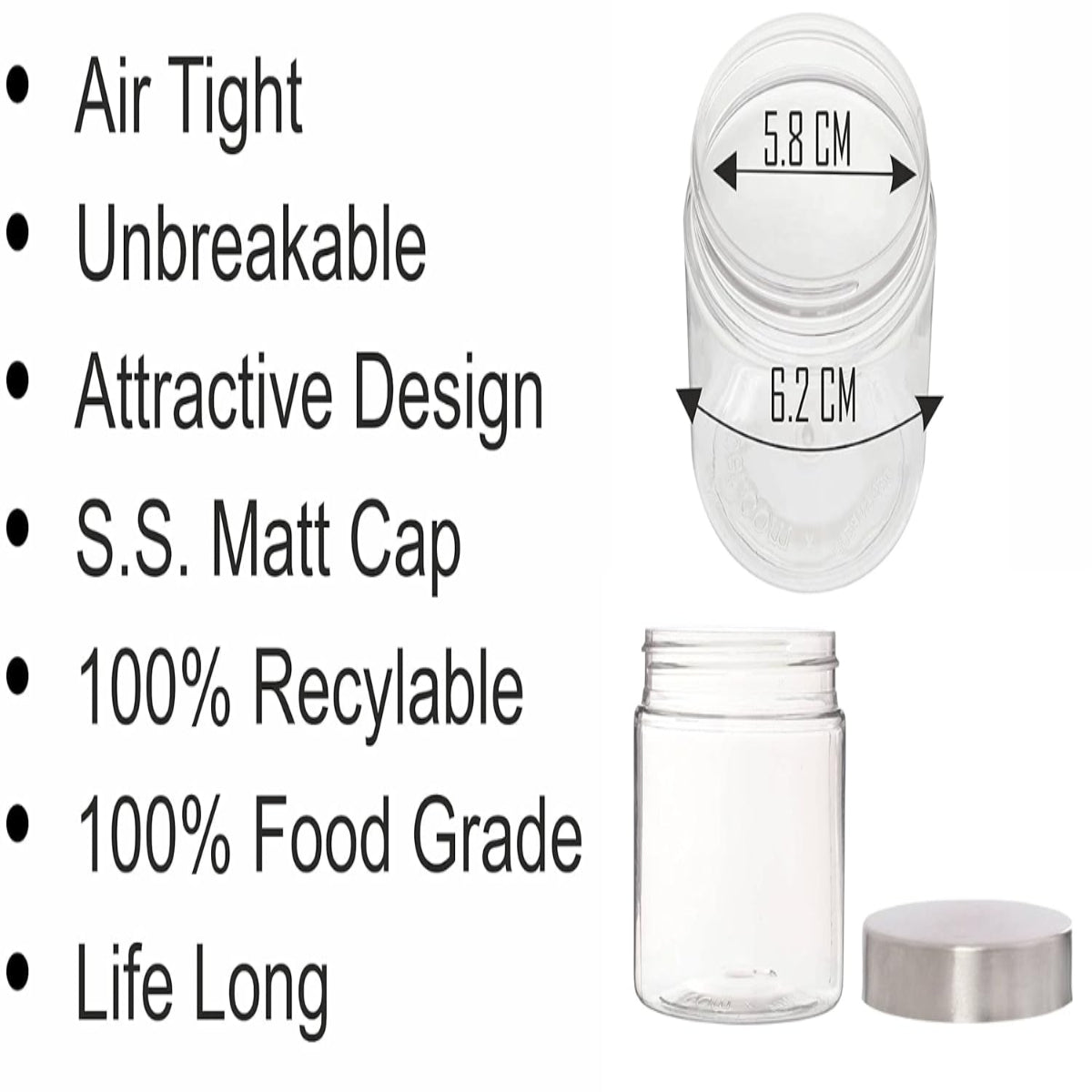 Plus Round Jars with Steel caps Set of 6 - 200 ml
