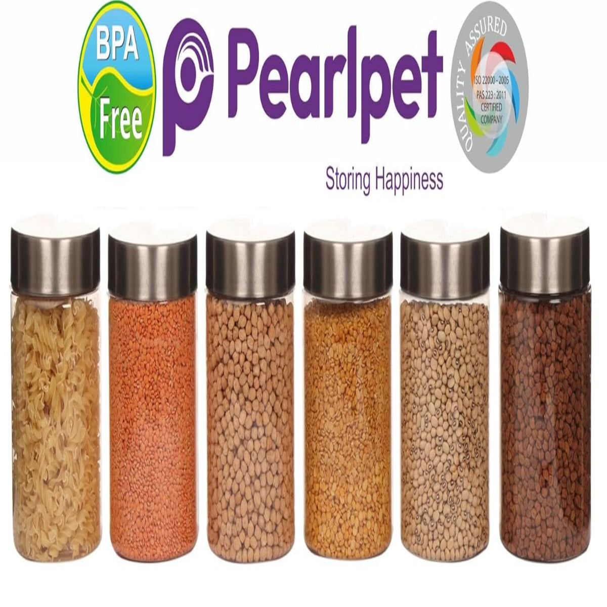 Pearlpet Plus Round Jars with Steel caps Set of 6 - 1400 ml