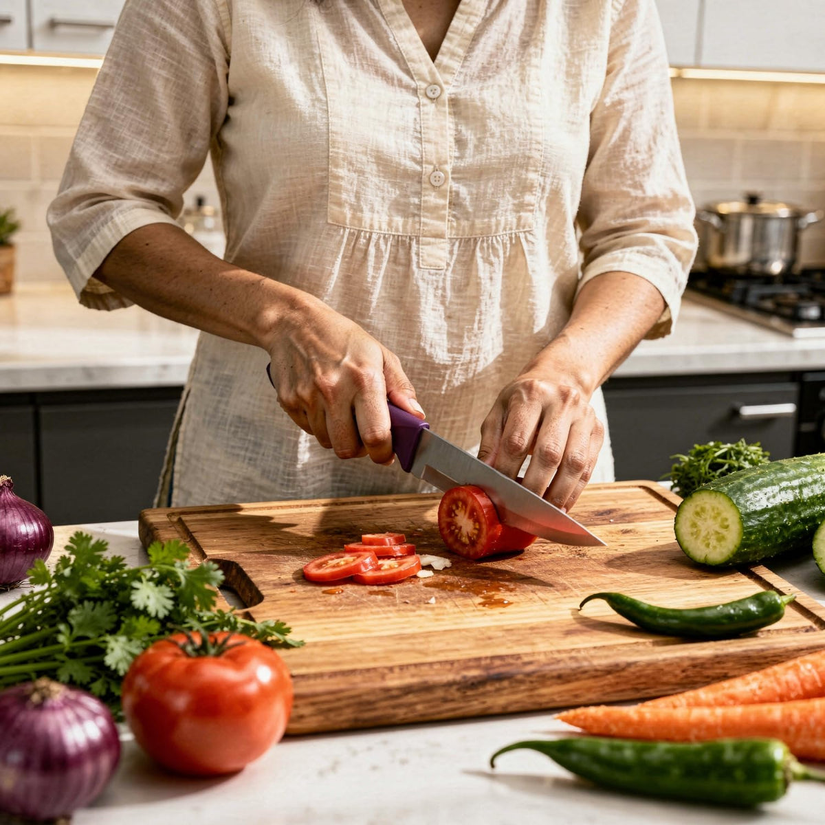 PEARLPET Premium Kitchen Vegetable Knife |Stainless Steel Knife for Kitchen Use | Sharp | Durable | Kitchen Knives (Chaku), 1pc (Purple)