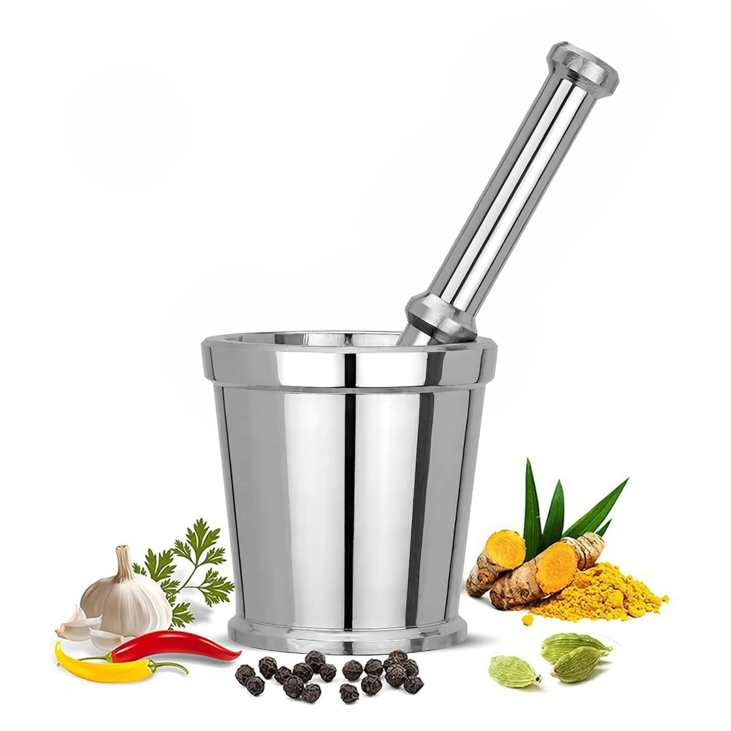 Stainless Steel Mortar & Pestle Set|Spice Mixer|Khalbatta|Okli Musal | Khal | Imam Dasta for Kitchen - Size 2