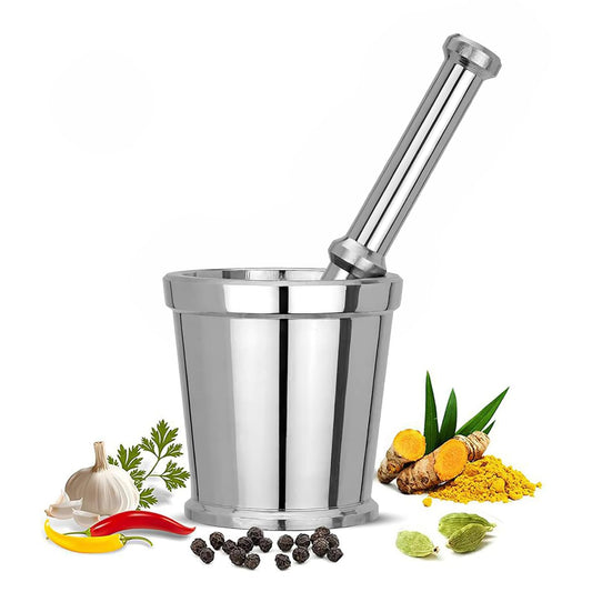 Stainless Steel Mortar & Pestle Set|Spice Mixer|Khalbatta|Okli Musal | Khal | Imam Dasta for Kitchen - Size 2