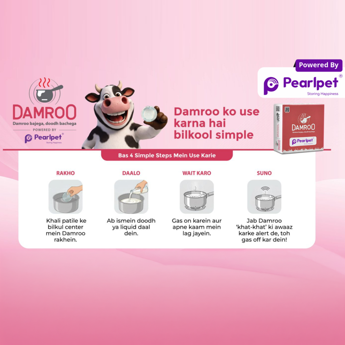 Pearlpet Damroo Smart Glass Milk Boiler with Boil Alert | Spill-Proof, Heat Resistant Glass Pot