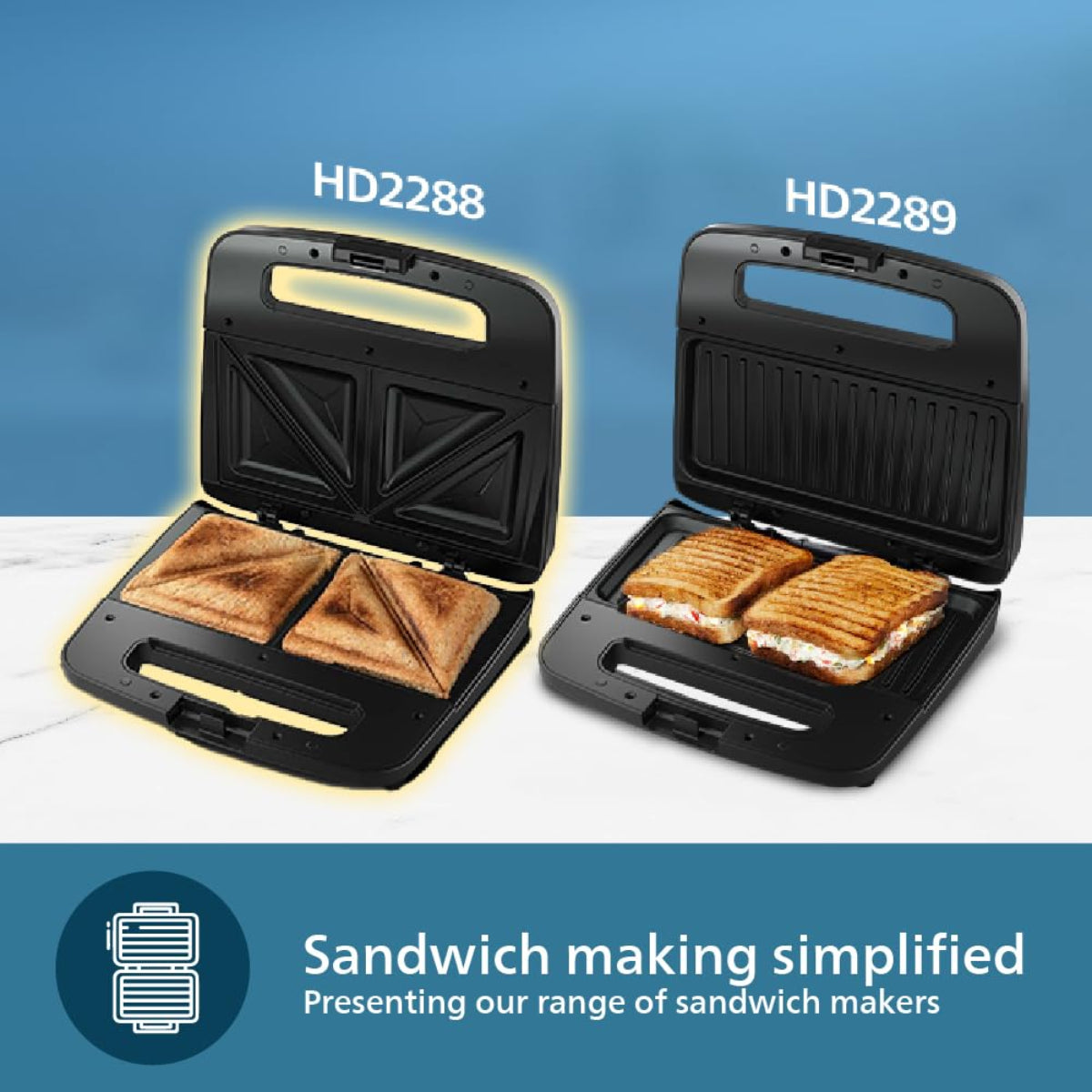 Philips 700 Watts Sandwich Maker XL Sized, Black - HD2288/00