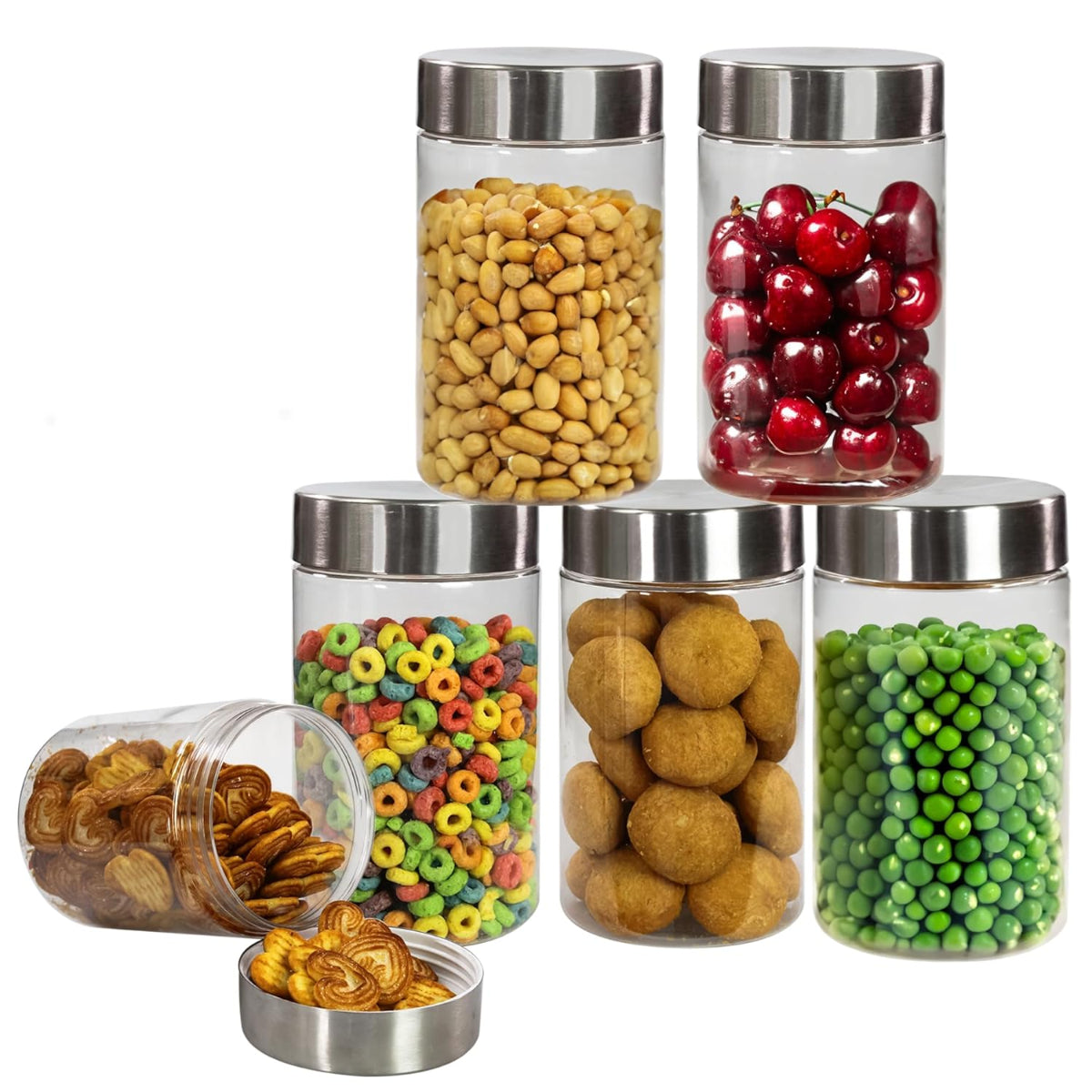 Pearlpet Plus Round Jars with Steel caps Set of 6 - 1700 ml