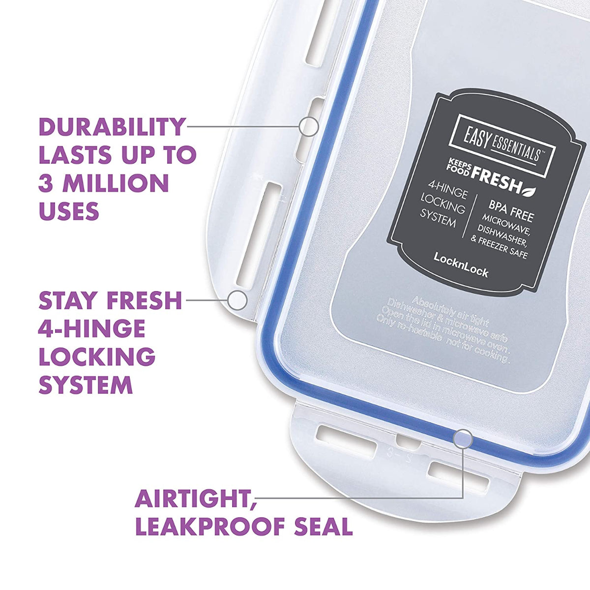 LocknLock Classics Round Food Container with Leak Proof Locking Lid, Clear
