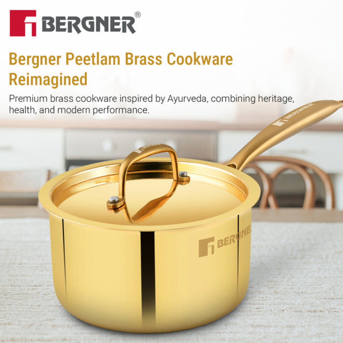 Bergner Peetlam Saucepan with Lid 16cm/1.6L, Traditional, Tin/Kalai Coated Brass