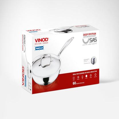 Vinod Platinum Triply Stainless Steel Deep Frypan with Stainless Steel Lid 22 cm | Induction Friendly, Silver -  PTDF22