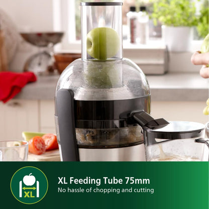 Philips Quick Clean Juicer 800 Watts | 2 Liter Juice, Black & Silver - HR1863/20