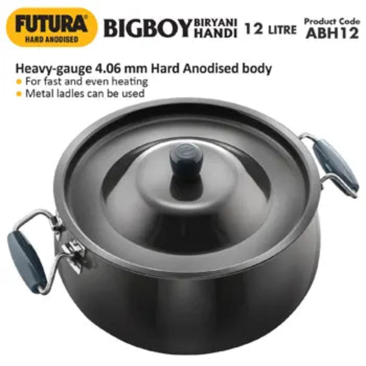 Futura By Hawkins Hard Anodised Biryani Handi with Hard Anodised Lid