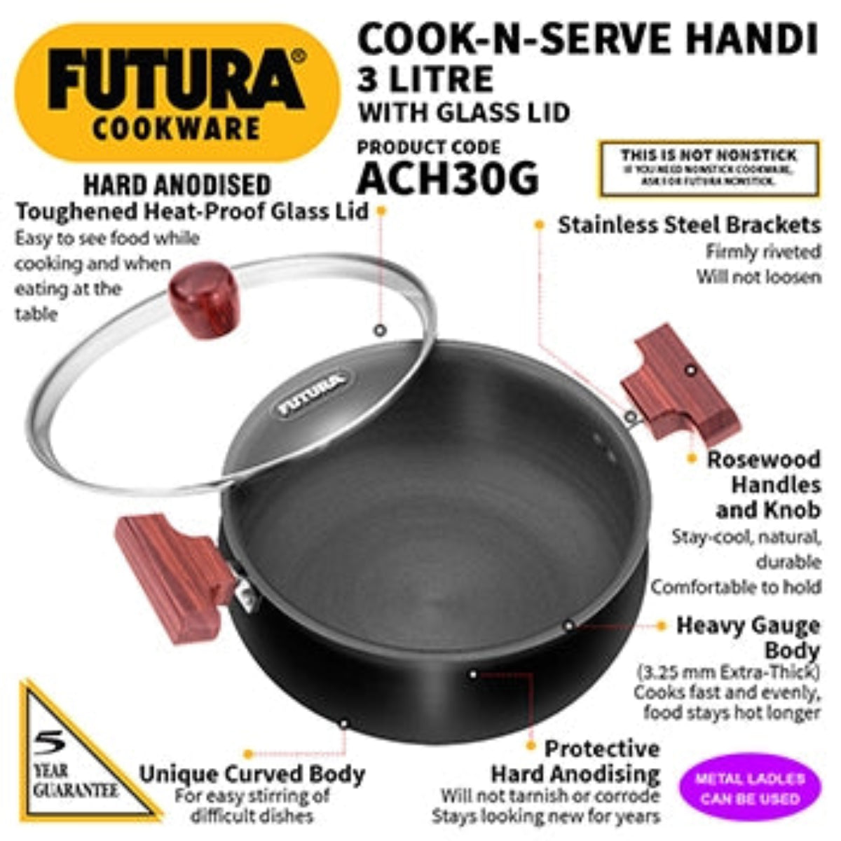 Futura By Hawkins Hard Anodised Cook-n-Serve Handi